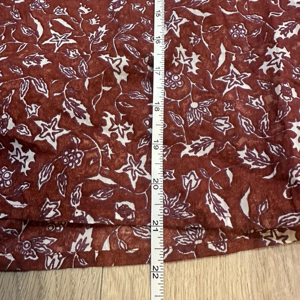 Madewell V-Neck Puff‎ Sleeve Top in Batik Vine Weathered Brick Sz S Peasant Top
